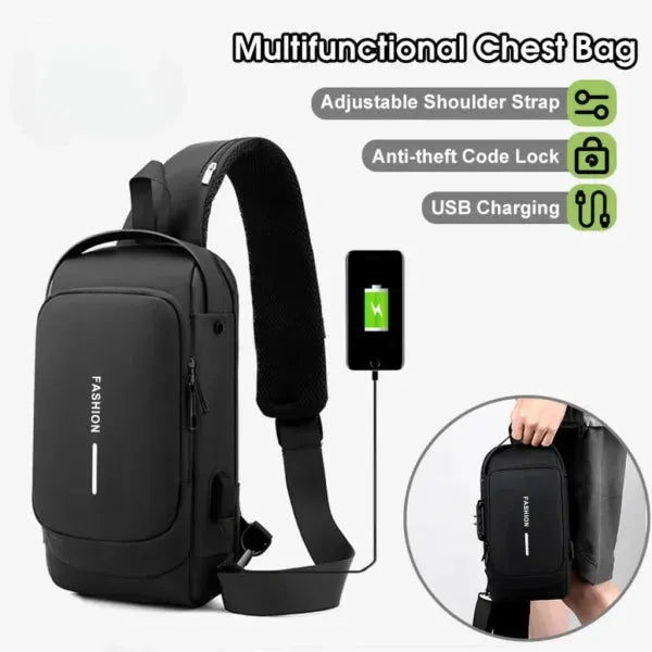 Anti-theft Crossbody Tech Sling Bag With Usb Charging Port With Password Lock